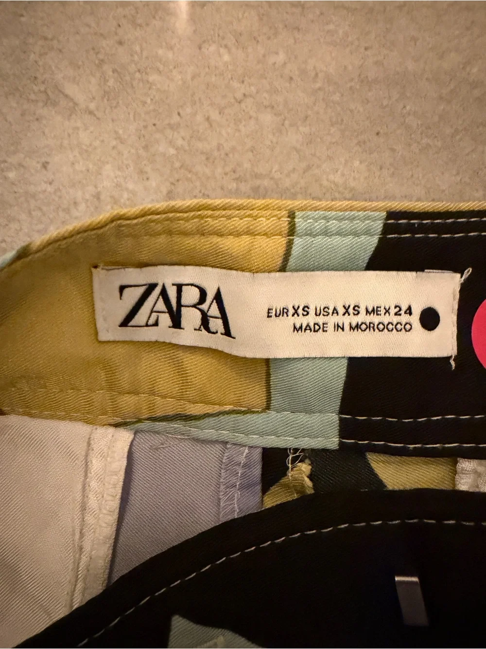 Zara Yellow Lavender and Black Abstract Wide-Leg Pants | XS